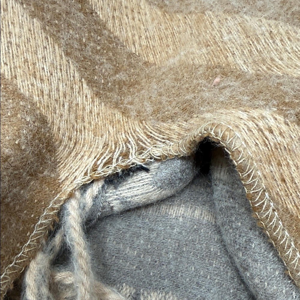Southwestern Fringe Poncho Wrap Camel Taupe Boho Western Coastal Cowgirl Cozy - Picture 7 of 8